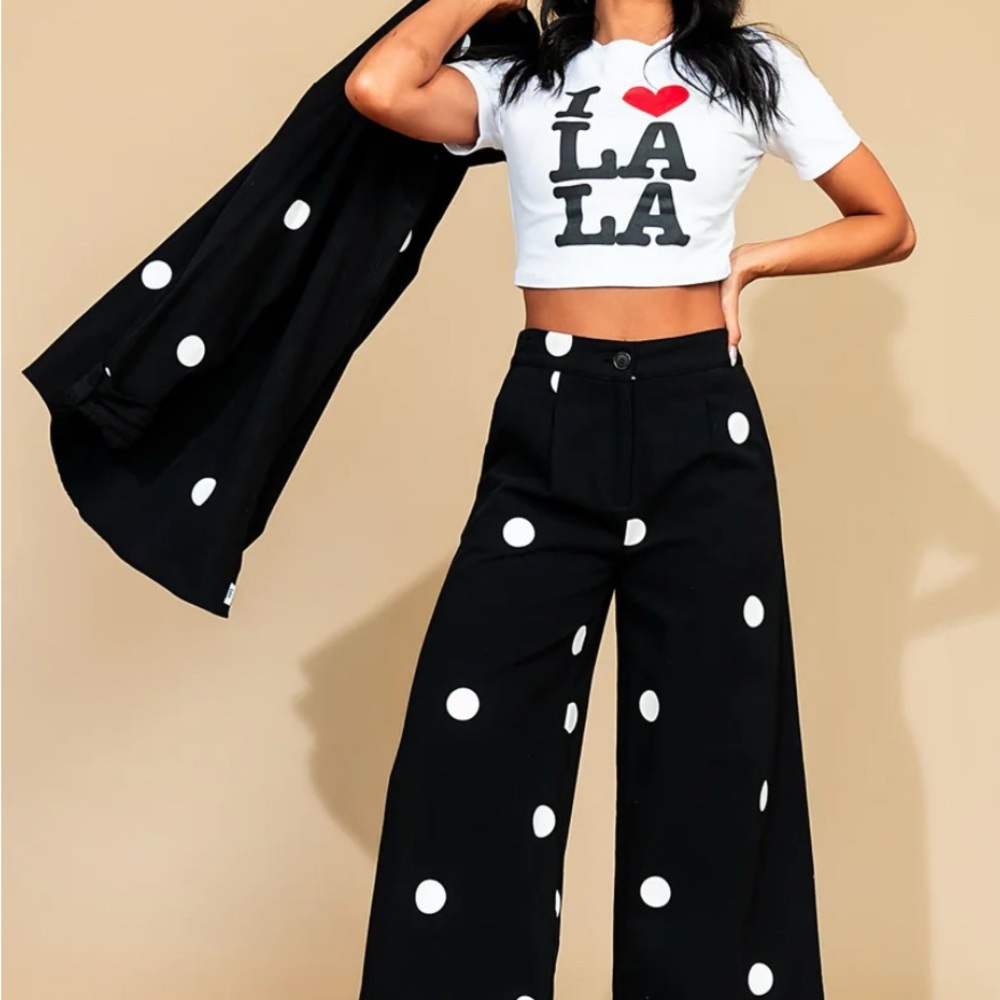 Dressed in LALA Cause a Scene Wide Leg Pants in Polka Dot
